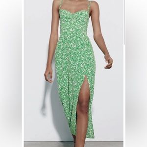Zara - Floral Printed Green Dress